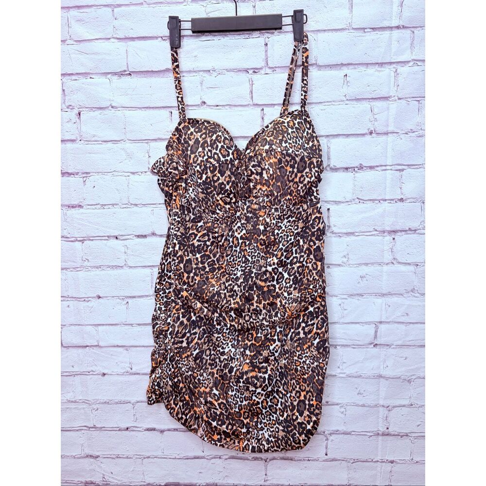Swimsuits For All Womens Black Brown Leopard Print Swimsuit One-Piece Size 24